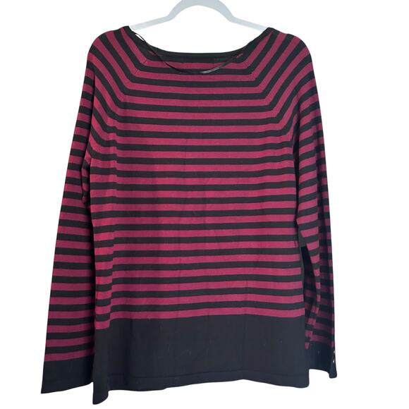 Karen Scott Knit Jersey Striped XXL Button Accents Burg/Black Nautical Stretchy - Picture 5 of 7
